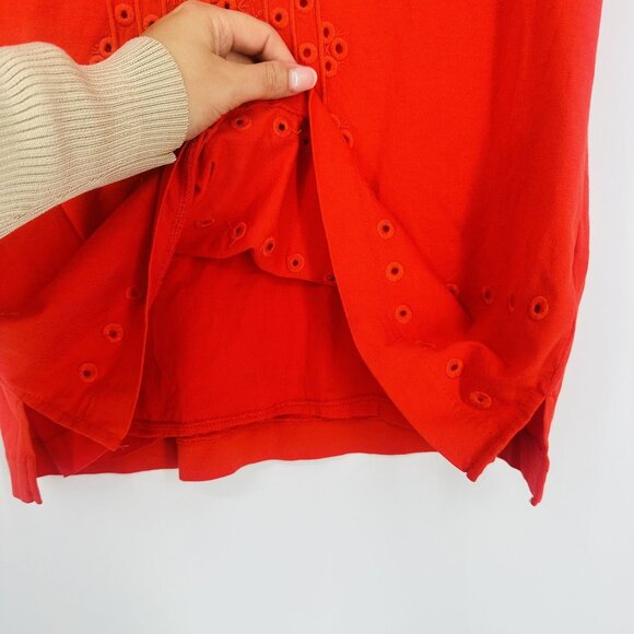 J.Crew Red V-Neck Eyelet Cap Sleeve Embroidered Cotton T-Shirt Blouse Top XS - Picture 8 of 10